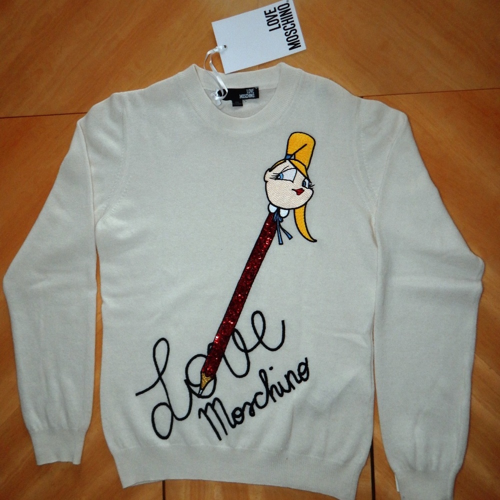 Love Moschino Sequined Embroidered Women’s Pullover Sweater Top US 8 / IT 44 NWT